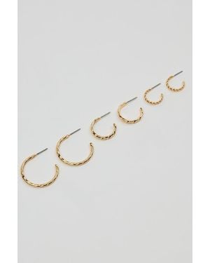 Garage Set Of 3 Textured Open Hoop Earrings - Brown