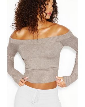 Garage Long Sleeve Off Shoulder Top - Grey