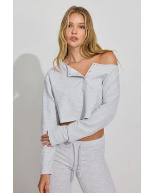 Garage Waffle Off Shoulder Top - Gray