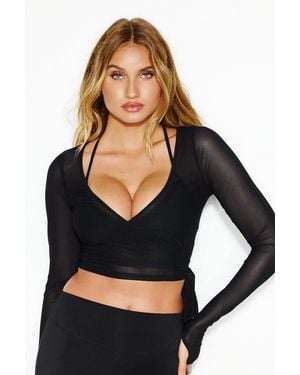 Garage Mesh Long Sleeve Wrap Top - Black