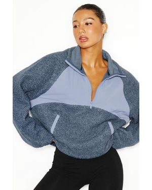 Garage Sherpa Mixed Media Half Zip Jacket - Blue