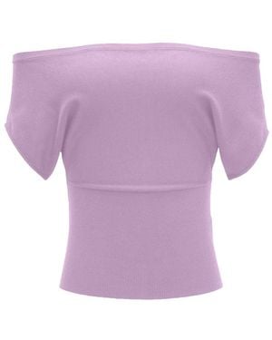 Garage Off Shoulder Short Sleeve Cinch Waist Top - Purple