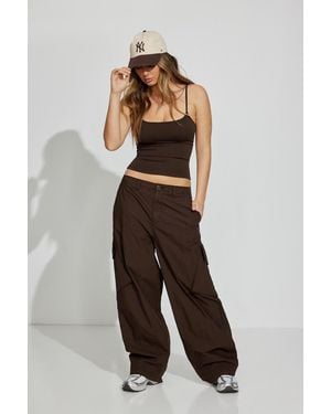 Garage Low Rise Baggy Poplin Cargo Pants - Brown