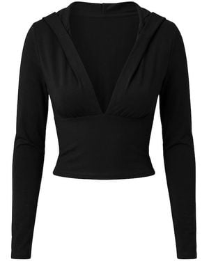 Garage Plunge Hooded Long Sleeve Top - Black