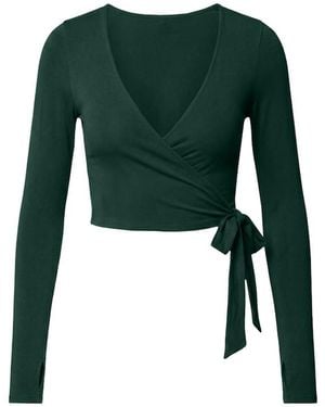 Garage Smooth Long Sleeve Wrap Top - Green