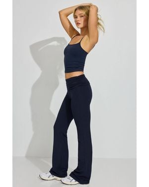 Garage Fold Over Flare Knit Pants - Blue