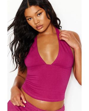 Garage Stretchterry Plunge Halter Top - Pink