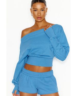 Garage Softterry Rib Off Shoulder Sweater - Blue