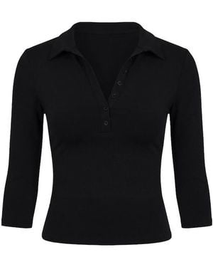 Garage Sleek 3/4 Sleeve Polo Top - Black