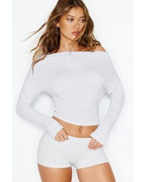 Garage Asymmetric Snatched Waist Long Sleeve Top - Grey