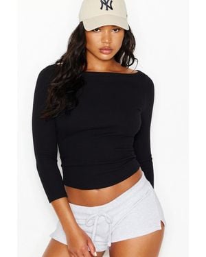 Garage Snatchrib Boatneck 3/4 Sleeve Top - Black