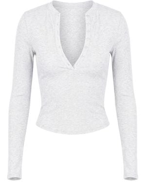 Garage Snatchrib Crewneck Henley Long Sleeve Top - White