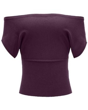 Garage Off Shoulder Short Sleeve Cinch Waist Top - Purple