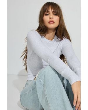 Garage Ribbed Seamed Long Sleeve Crewneck Top - White