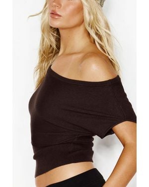 Garage Off Shoulder Short Sleeve Cinch Waist Top - Black