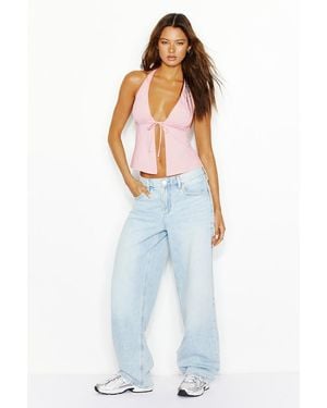Garage Plunge Tie Front Halter - White