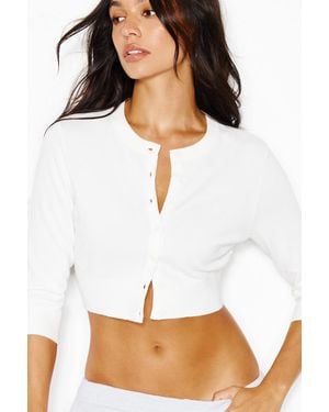 Garage Ultra Cropped Cardigan Long Sleeve Top - White