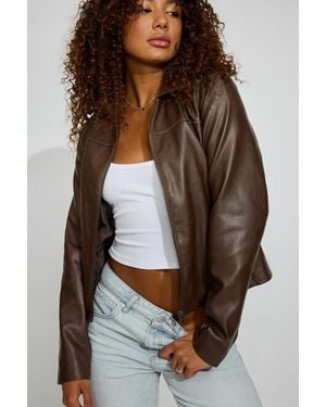 Garage Faux Leather Worker Jacket - Brown