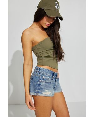 Garage Ultra Low Rise Relaxed Cuffed Denim Shorts - Blue