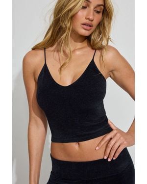 Garage Chenille Tiny Strap V-Neck Cami Top - Black
