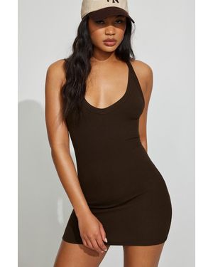 Garage V-Neck Ribbed Mini Dress - Black