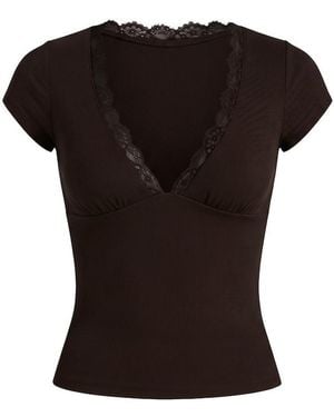 Garage Snatchrib Plunge Lace Trim T-Shirt - Black