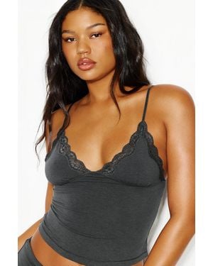 Garage Plunge Lace Trim Cami Top - Black
