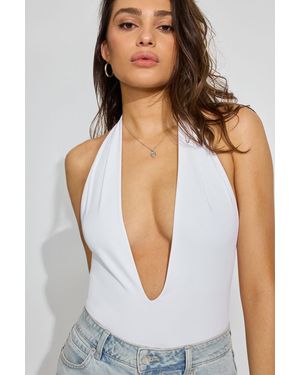 Garage Deep Plunge Halter Bodysuit - White