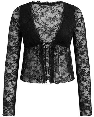 Garage Lace Tie Front Long Sleeve Top - Black