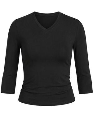 Garage Sleek High V-Neck 3/4 Sleeve Top - Black