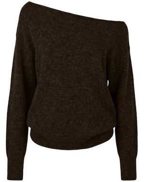 Garage Long Sleeve Spongy Relaxed Off Shoulder Jumper - Black