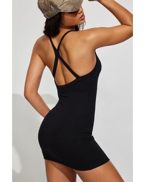 Garage V-Neck Ribbed Mini Dress - Black