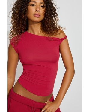 Garage Asymmetric Twisted Short Sleeve Top - Red