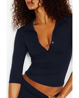 Garage Sleek 3/4 Sleeve Polo Top - Blue