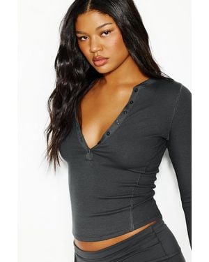 Garage Snatchrib Crewneck Henley Long Sleeve Top - Black
