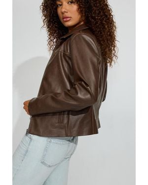 Garage Faux Leather Worker Jacket - Brown