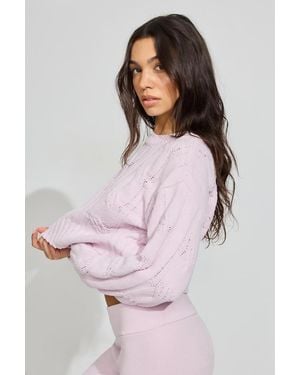 Garage Chenille Cropped Cable Sweater - Pink