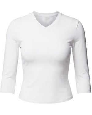 Garage Sleek High V-Neck 3/4 Sleeve Top - White