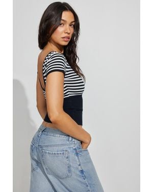 Garage Short Sleeve Boat Neck Top - Blue