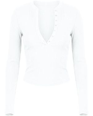 Garage Snatchrib Crewneck Henley Long Sleeve Top - White