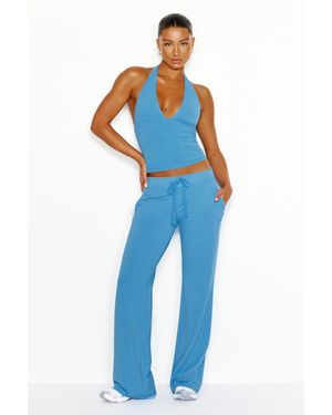 Garage Stretchterry Plunge Halter Top - Blue