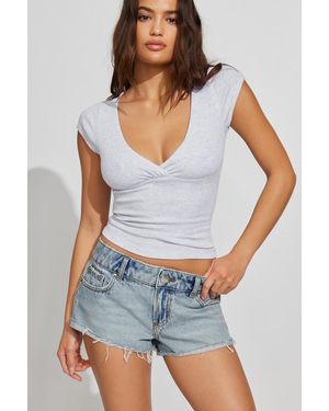 Garage Ultra Low Rise Cuffed Denim Shorts - Blue