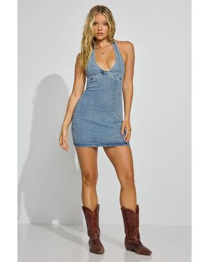 Garage Halter Denim Dress - Blue