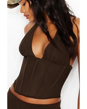 Garage Plunge Halter Mesh Corset Top - Black
