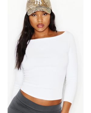 Garage Snatchrib Boatneck 3/4 Sleeve Top - White