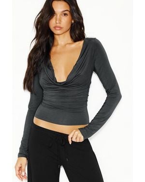 Garage Cowl Neck Long Sleeve Top - Black