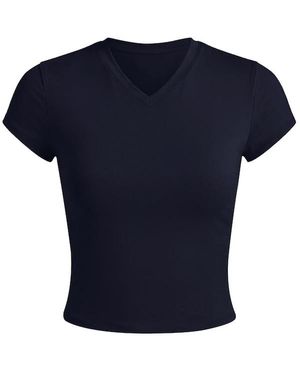 Garage Sleek High V-Neck Short Sleeve Top - Blue