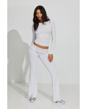 Garage Fold Over Flare Knit Pants - Gray