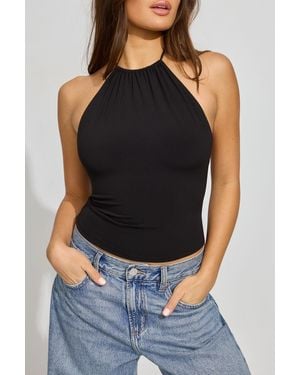 Garage Shirred Low Back Halter Top - Black