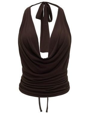 Garage Smooth Open Back Cowl Top - Black